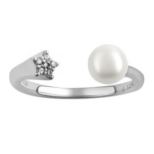 Otevřený stříbrný prsten Star s perlou a Brilliance Zirconia MSS201RW