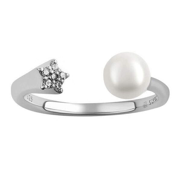 Otevřený stříbrný prsten Star s perlou a Brilliance Zirconia MSS201RW