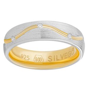 Snubní stříbrný prsten VIRELI pozlacený s linkou a Brilliance Zirconia SHG4158RWGP