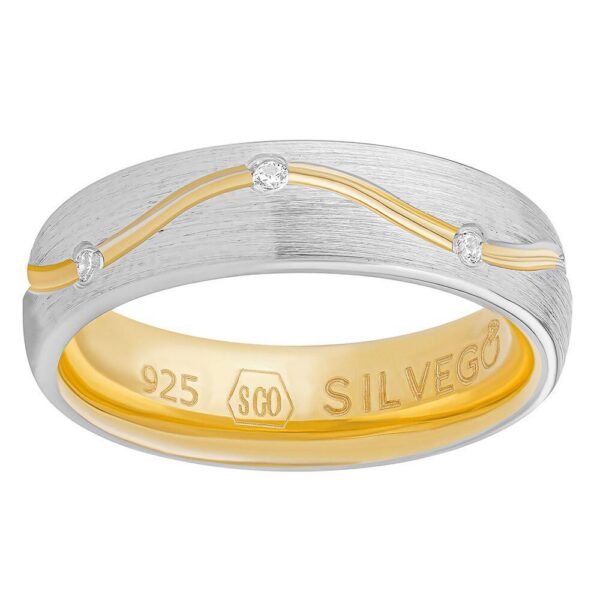 Snubní stříbrný prsten VIRELI pozlacený s linkou a Brilliance Zirconia SHG4158RWGP