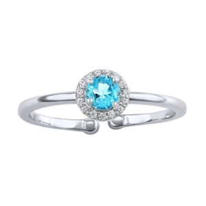 Stříbrný otevřený prsten Lady s pravým modrým topazem a Brilliance Zirconia JJJ1385RTS-obvod 50-60 mm