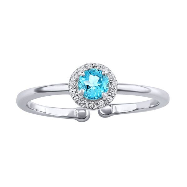 Stříbrný otevřený prsten Lady s pravým modrým topazem a Brilliance Zirconia JJJ1385RTS-obvod 50-60 mm
