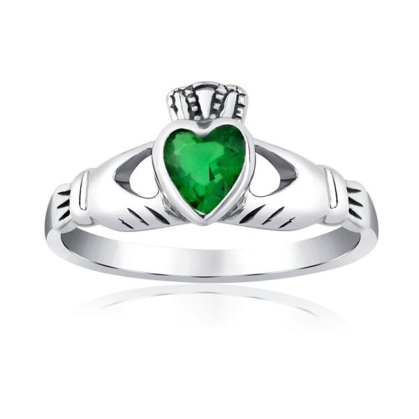 Stříbrný prsten Claddagh se zeleným zirkonem PRMR21195EMG