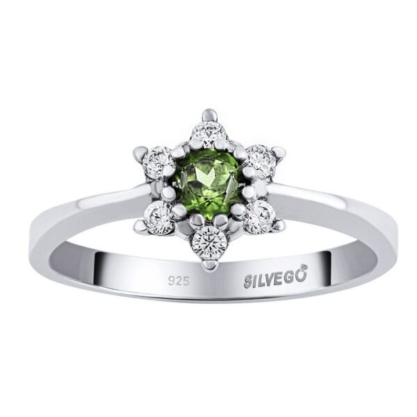 Stříbrný prsten Leana s přírodním vltavínem a Brilliance Zirconia JSW3007SVL