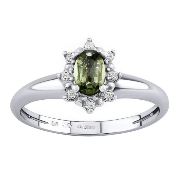 Stříbrný prsten Lina s pravým vltavínem a Brilliance Zirconia JSW3001SVL