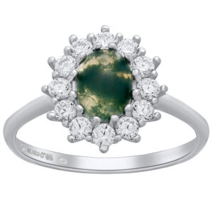 Stříbrný prsten princezny Kate s mechovým achátem a Brilliance Zirconia JJJ985RGM